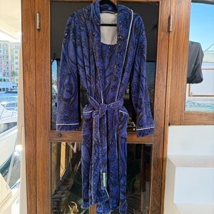 Robert Graham Loungewear Plush Robe Blue Paisley Size L/XL